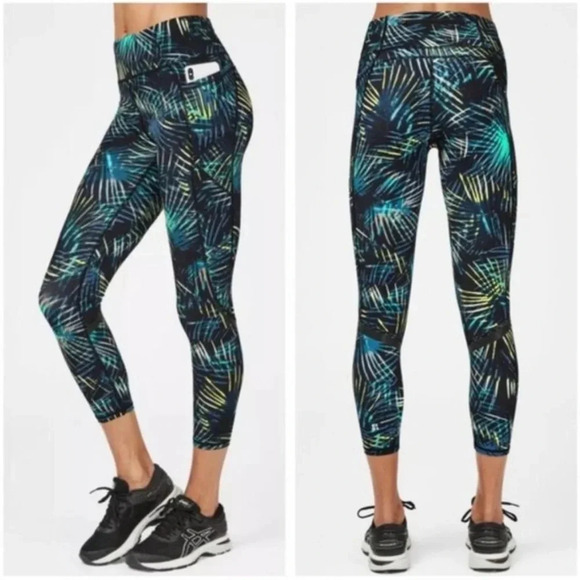 SWEATY BETTY The Zero Gravity Black Neon Tropical Print 7/8 Length Leggings - Picture 1 of 14
